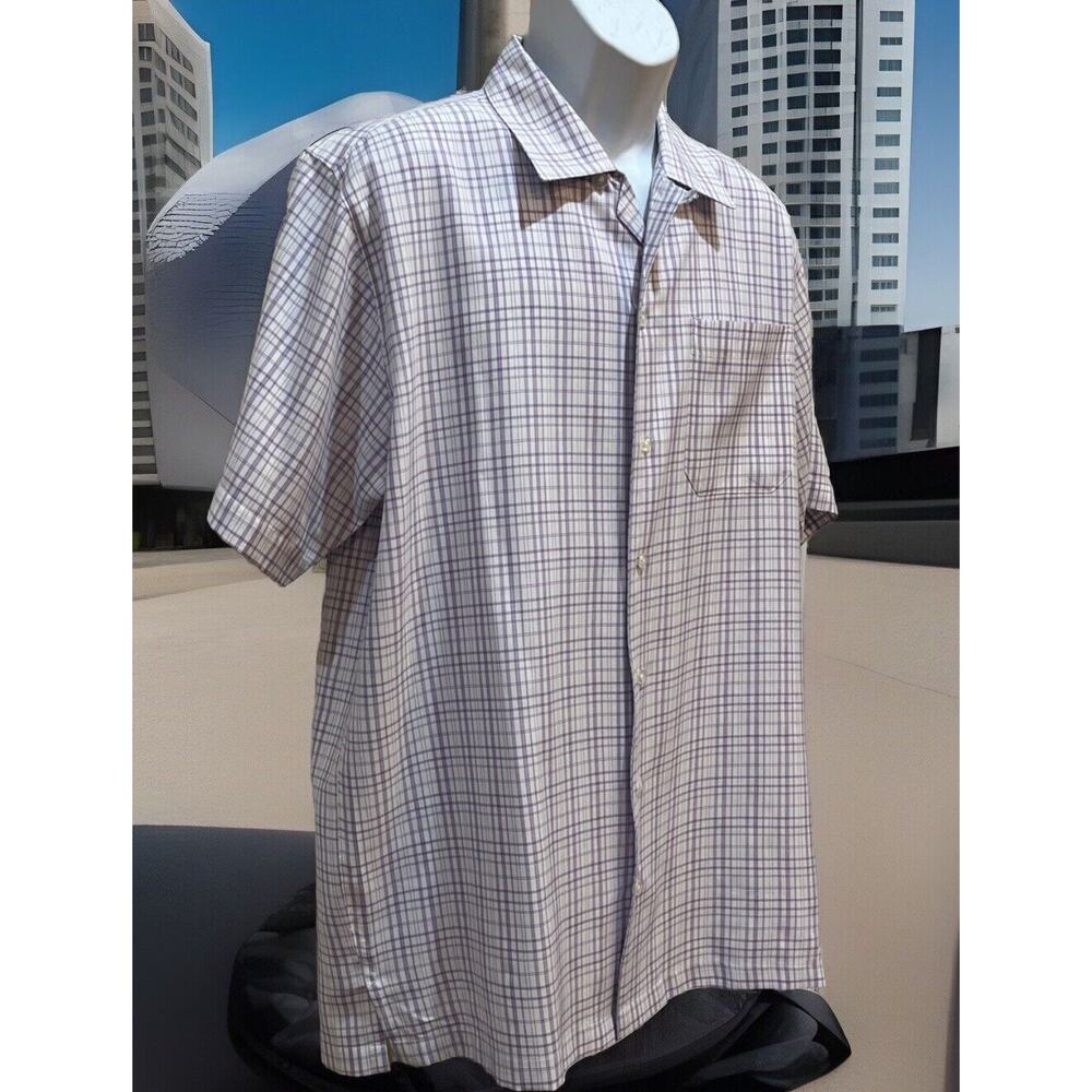 Alberto Cardinali Men's Button Down Shirt Size L Purple Gingham Short Sleeve EUC